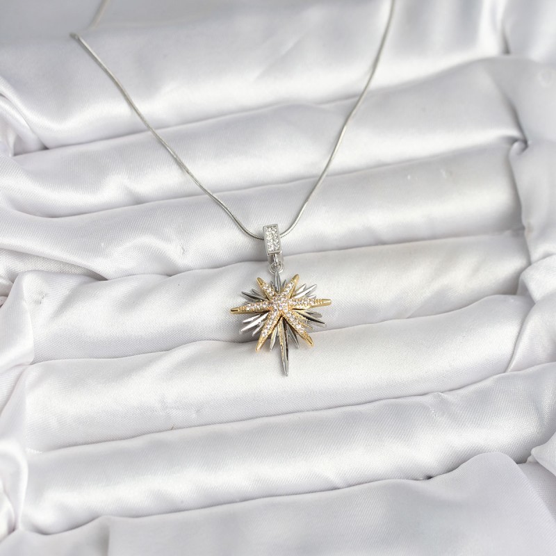 316L Çelik Zincir Gümüş Renk Kutup Yıldızı Model Kadın Kolye
