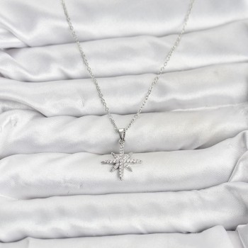 316L Çelik Zincir Gümüş Renk Kutup Yıldızı Model Zirkon Taşlı Kadın Kolye