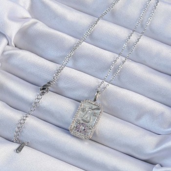 316L Çelik Zincir Gümüş Renk Lila Zirkon Taşlı Tarot Kolye