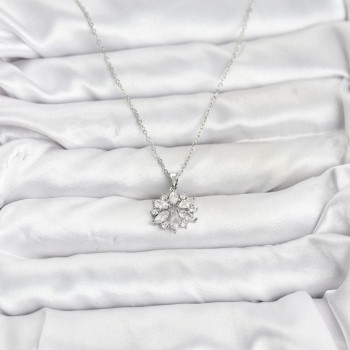 316L Çelik Zincir Gümüş Renk Lotus Model Zirkon Taşlı Kadın Kolye