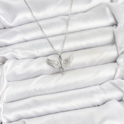 316L Çelik Zincir Gümüş Renk Melek Model Kadın Kolye