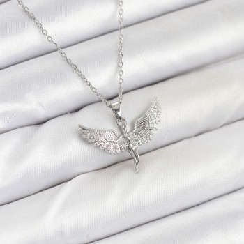 316L Çelik Zincir Gümüş Renk Melek Model Kadın Kolye