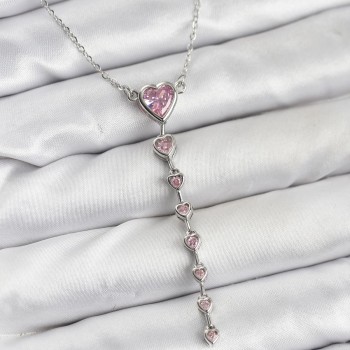 316L Çelik Zincir Gümüş Renk Pembe Kalp Kadın Kolye