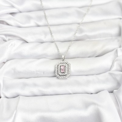 316L Çelik Zincir Gümüş Renk Plaka Model Zirkon Taşlı Kadın Kolye