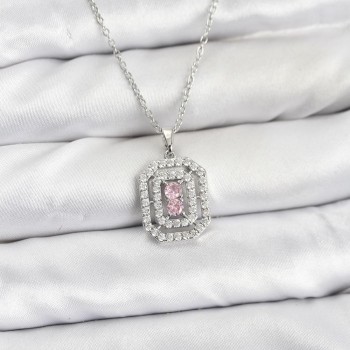 316L Çelik Zincir Gümüş Renk Plaka Model Zirkon Taşlı Kadın Kolye