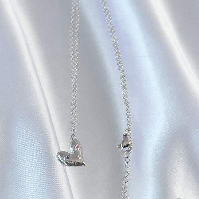 316L Çelik Zincir Gümüş Renk Renkli Zirkon Taşlı Kalp Kolye