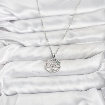 316L Çelik Zincir Gümüş Renk Şans Kolyesi Model Zirkon Taşlı Kadın Kolye