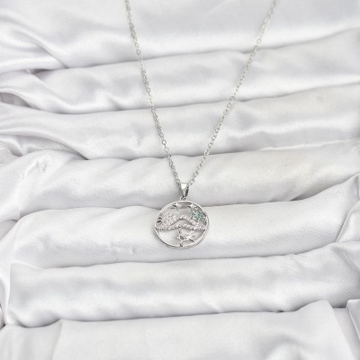 316L Çelik Zincir Gümüş Renk Şans Kolyesi Model Zirkon Taşlı Kadın Kolye