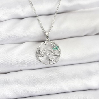 316L Çelik Zincir Gümüş Renk Şans Kolyesi Model Zirkon Taşlı Kadın Kolye