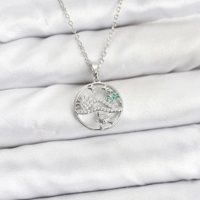 316L Çelik Zincir Gümüş Renk Şans Kolyesi Model Zirkon Taşlı Kadın Kolye