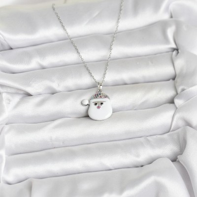 316L Çelik Zincir Gümüş Renk Şapkalı Kardan Adam Kafası Model Yılbaşı Temalı Kadın Kolye