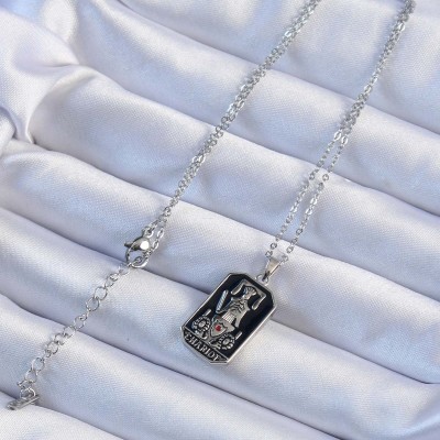 316L Çelik Zincir Gümüş Renk Siyah Mineli Tarot Kolye