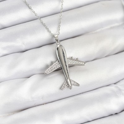 316L Çelik Zincir Gümüş Renk Uçak Model Kadın Kolye