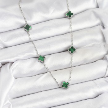 316L Çelik Zincir Gümüş Renk Yeşil Baby Boy Yonca Kadın Kolye