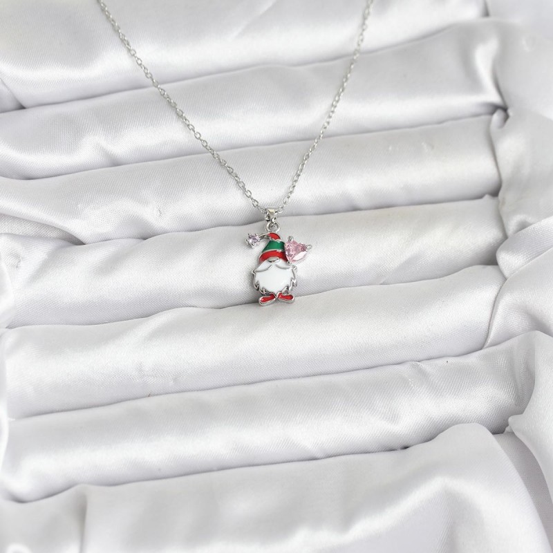 316L Çelik Zincir Gümüş Renk Yılbaşı Teması Kadın Kolye