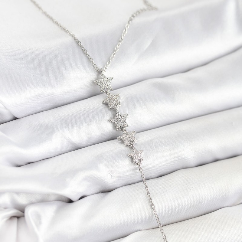 316L Çelik Zincir Gümüş Renk Yıldız Model Y Kolye