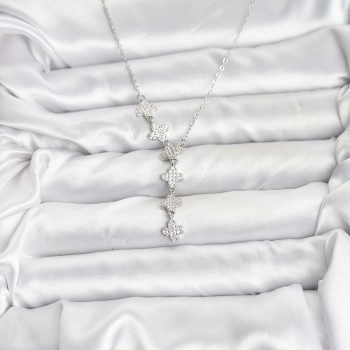 316L Çelik Zincir Gümüş Renk Yonca Model Kadın Kolye