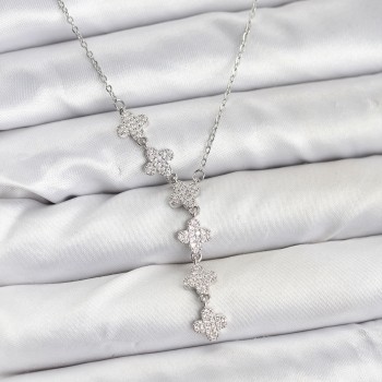 316L Çelik Zincir Gümüş Renk Yonca Model Kadın Kolye