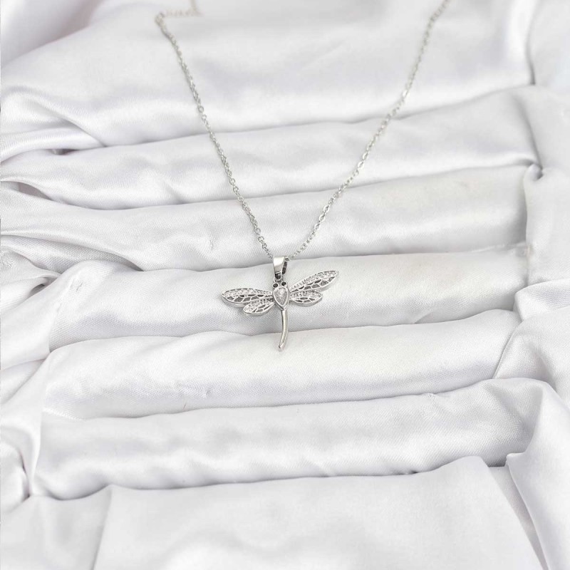 316L Çelik Zincir Gümüş Renk Yusufçuk Model Kadın Kolye