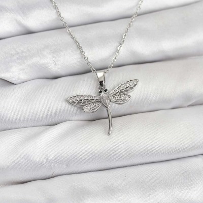 316L Çelik Zincir Gümüş Renk Yusufçuk Model Kadın Kolye