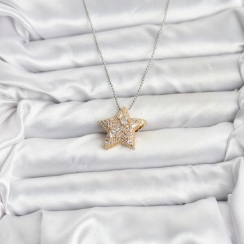 316L Çelik Zincir Gümüş Renk Zincirli Gold Yıldız Model Kadın Kolye