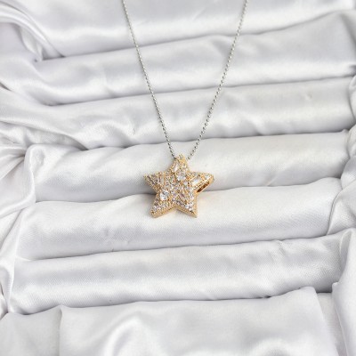 316L Çelik Zincir Gümüş Renk Zincirli Gold Yıldız Model Kadın Kolye