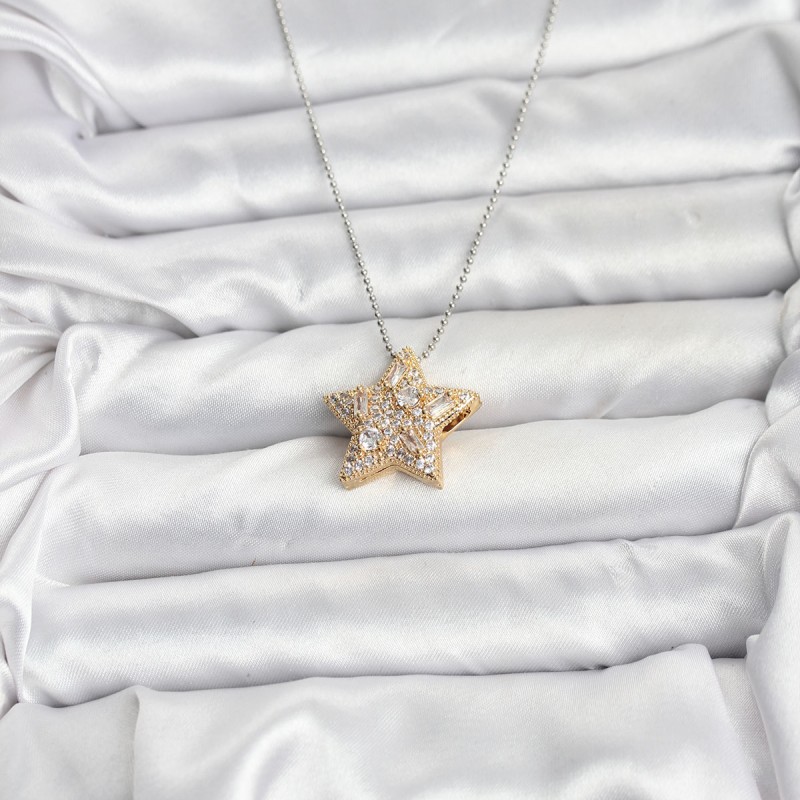 316L Çelik Zincir Gümüş Renk Zincirli Gold Yıldız Model Kadın Kolye