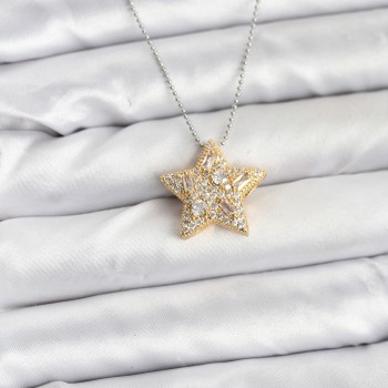 316L Çelik Zincir Gümüş Renk Zincirli Gold Yıldız Model Kadın Kolye