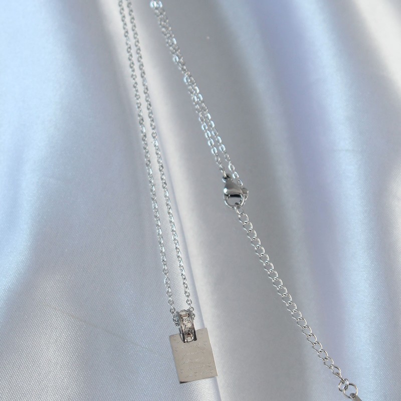 316L Çelik Zincir Gümüş Renk Zirkon Taşlı Aşk Mektubu Kolye