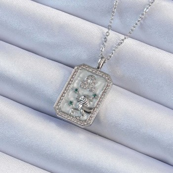 316L Çelik Zincir Gümüş Renk Zirkon Taşlı Aslan Figürlü Tarot Kolye