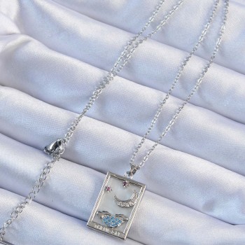 316L Çelik Zincir Gümüş Renk Zirkon Taşlı Ay Figürlü Tarot Kolye