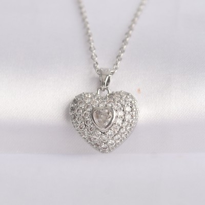 316L Çelik Zincir Gümüş Renk Zirkon Taşlı Kalp Kolye