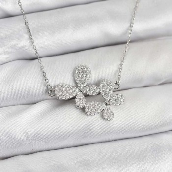 316L Çelik Zincir Gümüş Renk Zirkon Taşlı Kelebek Model Kadın Kolye
