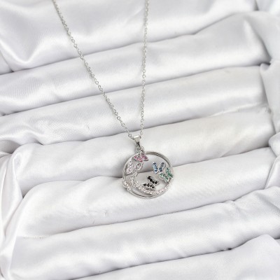 316L Çelik Zincir Gümüş Renk Zirkon Taşlı Kelebekli Kadın Kolye