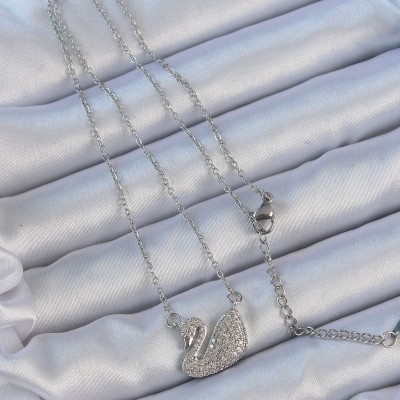 316L Çelik Zincir Gümüş Renk Zirkon Taşlı Kuğu Kolye