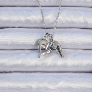 316L Çelik Zincir Gümüş Renk Zirkon Taşlı Mıknatıslı Kalp Kolye