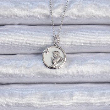 316L Çelik Zincir Gümüş Renk Zirkon Taşlı Mineli Melek Kolye