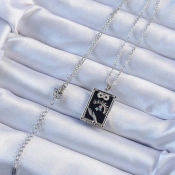 316L Çelik Zincir Gümüş Renk Zirkon Taşlı Sonsuzluk Figürlü Tarot Kolye