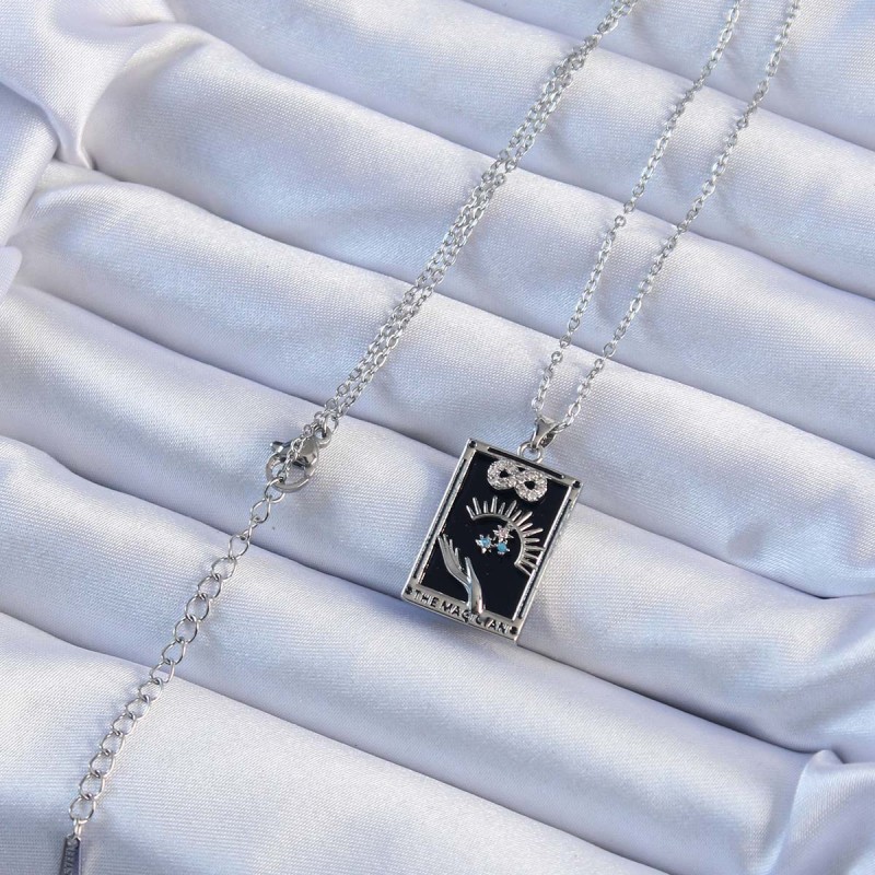 316L Çelik Zincir Gümüş Renk Zirkon Taşlı Sonsuzluk Figürlü Tarot Kolye