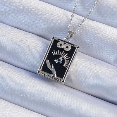 316L Çelik Zincir Gümüş Renk Zirkon Taşlı Sonsuzluk Figürlü Tarot Kolye