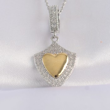 316L Çelik Zincir Gümüş Renk Zirkon Taşlı Tasarım Altın Renk Kalp Kolye