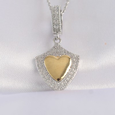 316L Çelik Zincir Gümüş Renk Zirkon Taşlı Tasarım Altın Renk Kalp Kolye