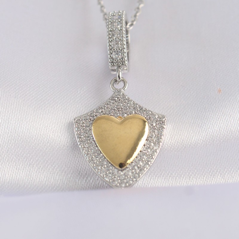 316L Çelik Zincir Gümüş Renk Zirkon Taşlı Tasarım Altın Renk Kalp Kolye