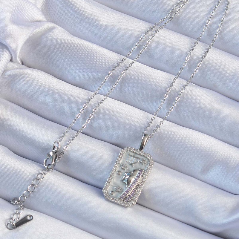 316L Çelik Zincir Gümüş Renk Zirkon Taşlı Yüz Figürlü Tarot Kolye