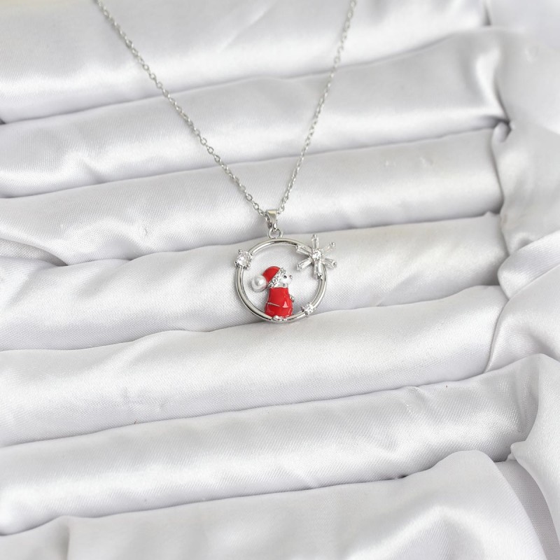 316L Çelik Zincir Gümüş Zirkon Taşlı Yılbaşı Tema Kadın Kolye