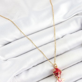 316L Çelik Zincir Kırmızı Balık Model Gold Renk Kadın Kolye