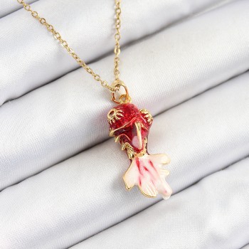 316L Çelik Zincir Kırmızı Balık Model Gold Renk Kadın Kolye