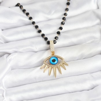 316L Çelik Zincir Kristal Boncuklu Göz Model Kadın Kolye