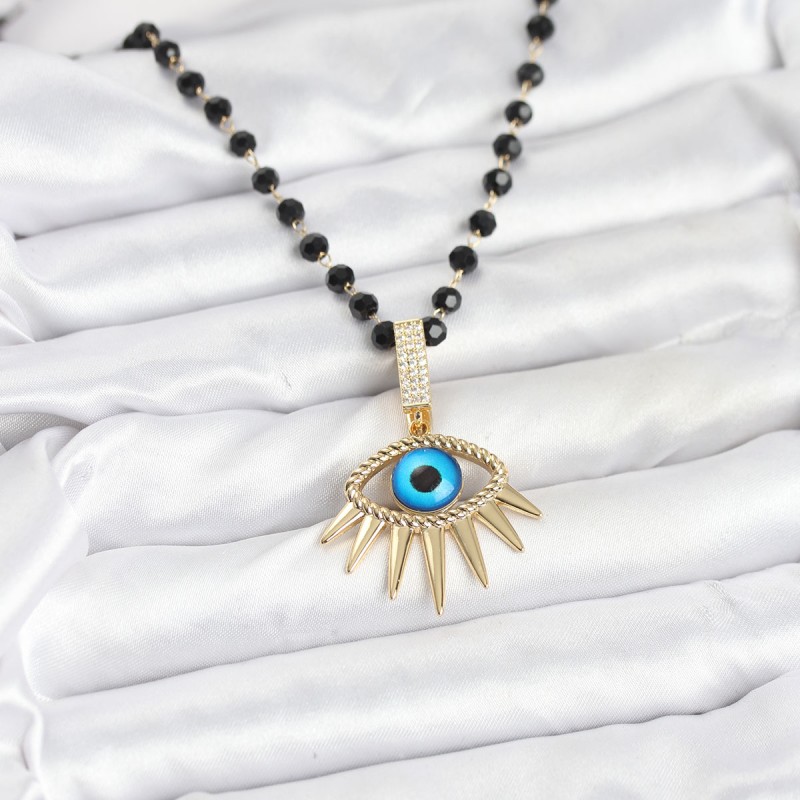316L Çelik Zincir Kristal Boncuklu Göz Model Kadın Kolye