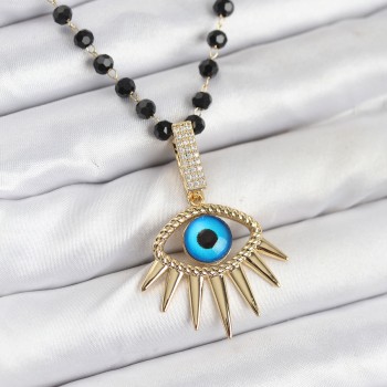 316L Çelik Zincir Kristal Boncuklu Göz Model Kadın Kolye